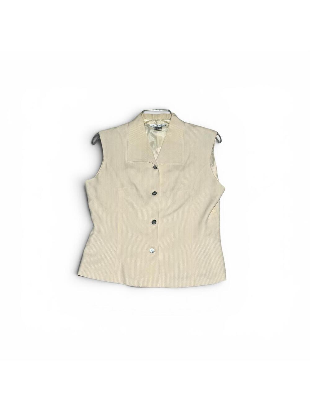 Vintage Cream Silk Sleeveless Button-Up Vest Top Size S